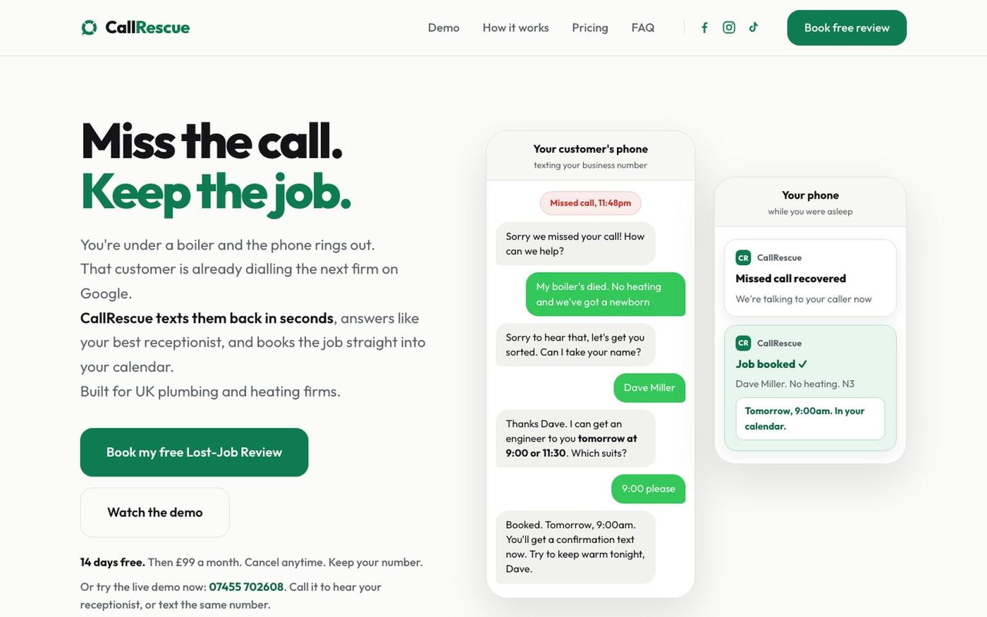 CallRescue. Miss the call. Keep the job. — screenshot