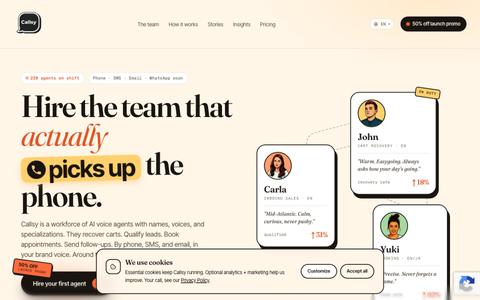 Callsy. AI voice agents for abandoned cart recovery on Shopify, WooCommerce & mo — screenshot