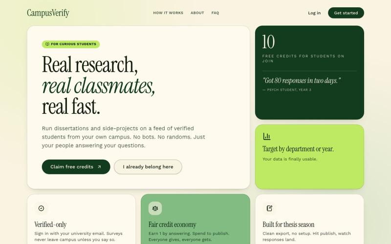 CampusVerify — Real research, real classmates, real fast — screenshot