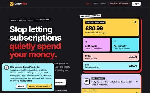 CancelPlan | Stop letting subscriptions spend your money — screenshot