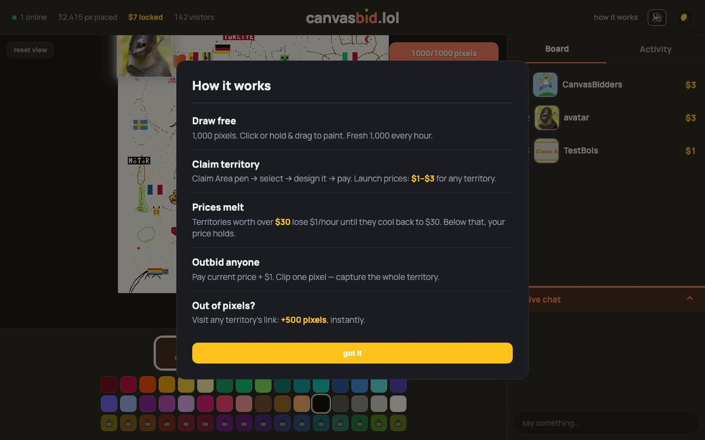 canvasbid — every pixel counts! — screenshot