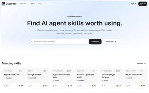 Quality AI agent skills made by specialists — Capabase — screenshot