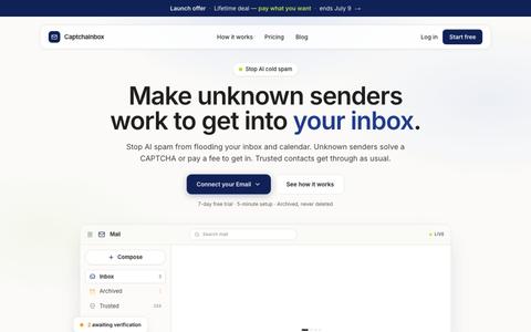 Captchainbox - Make senders work to get into your inbox — screenshot