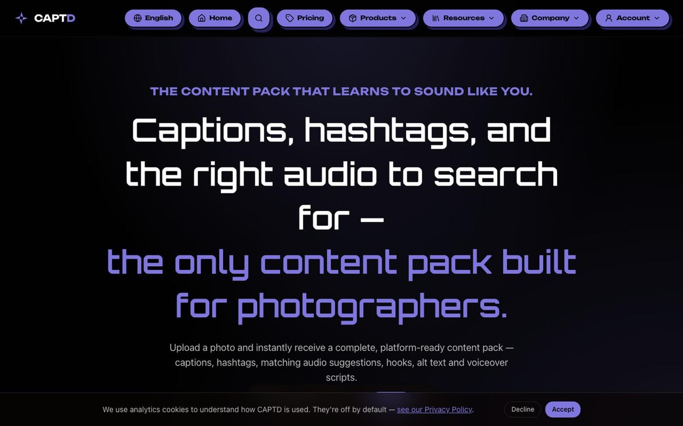 CAPTD — Captions, Hashtags & Matching Audio for Photographers — screenshot