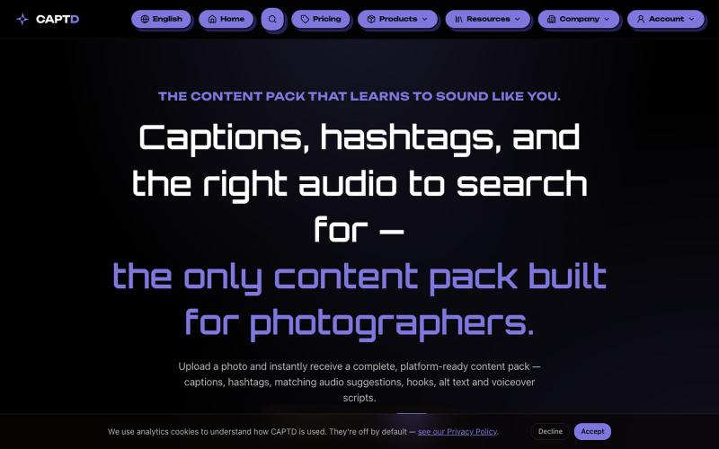 CAPTD — Captions, Hashtags & Matching Audio for Photographers — screenshot