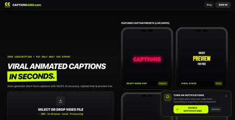 CaptionKaro.com - Free AI Auto Caption Generator for Reels, Shorts & TikTok — screenshot