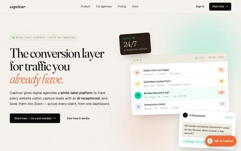 White-Label Analytics + AI Receptionist for Agencies | Captivar — screenshot
