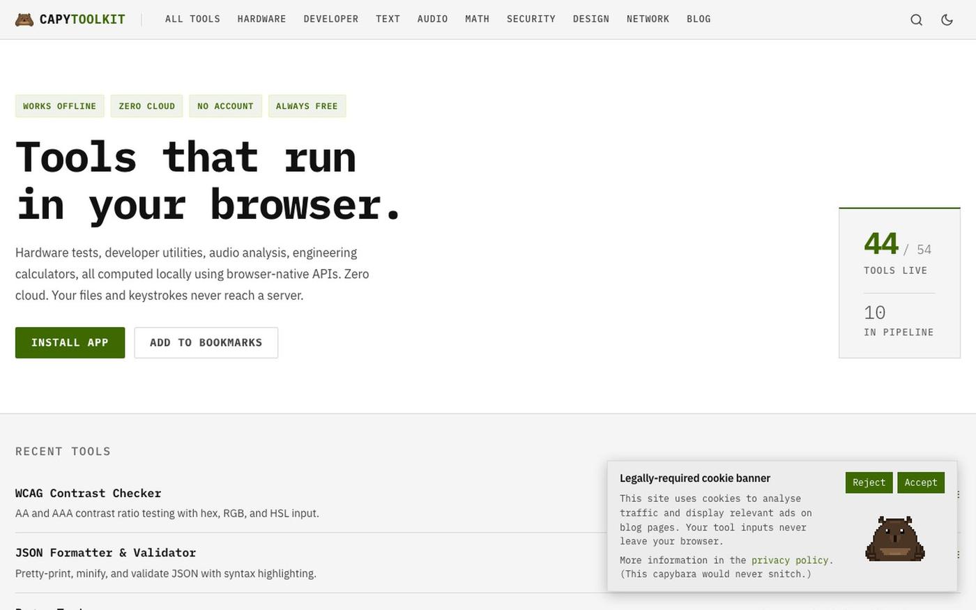 CapyToolkit | Free Client-Side Browser Utilities — screenshot