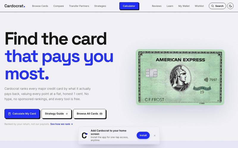 Credit Card Calculator: Find the Card That Pays You Most | Cardocrat — screenshot