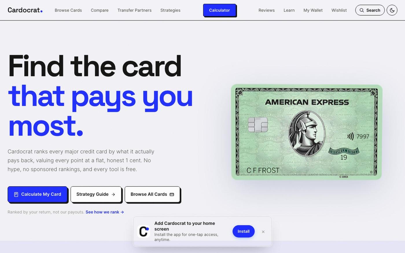 Credit Card Calculator: Find the Card That Pays You Most | Cardocrat — screenshot