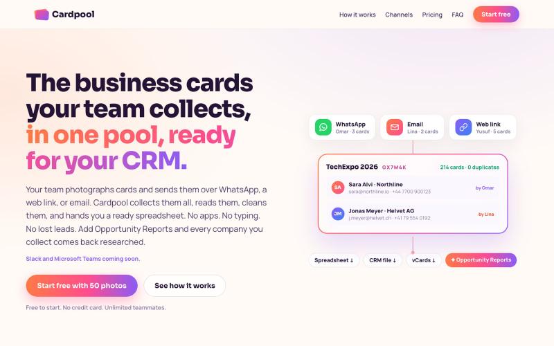 Cardpool · Team business-card collection for events — screenshot