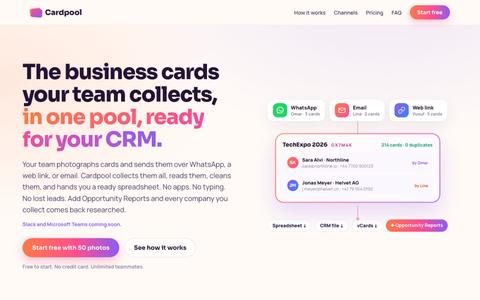 Cardpool · Team business-card collection for events — screenshot