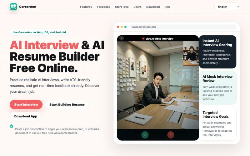 CareerAce | Free AI Interview & AI Resume Builder — screenshot