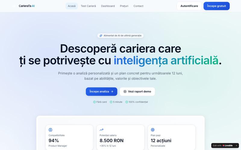CarieraTa AI — Descoperă cariera potrivită cu AI — screenshot