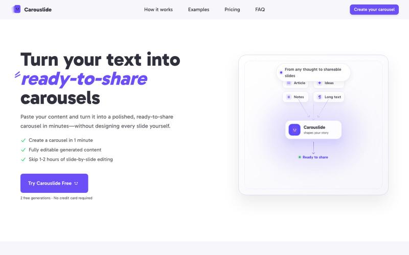 Carouslide - Turn your text into ready-to-share carousels — screenshot