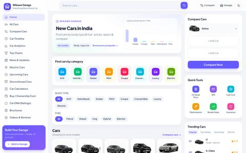 New Cars in India — Prices, Specs & Ratings | Wikawe Garage — screenshot