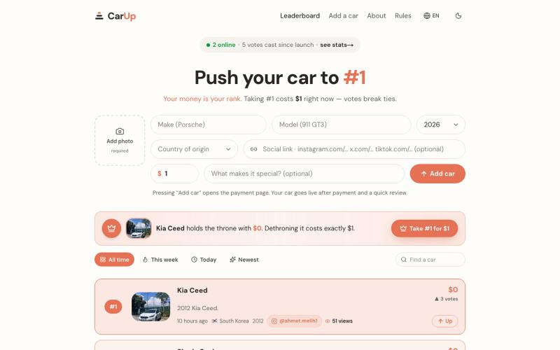 CarUp — the global car leaderboard — screenshot