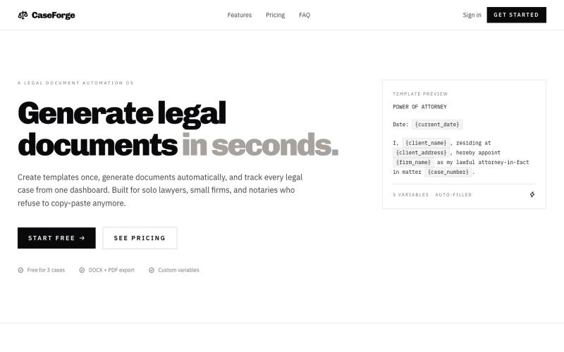 CaseForge - Legal Document Automation & Case Tracking for Small Law Firms — screenshot
