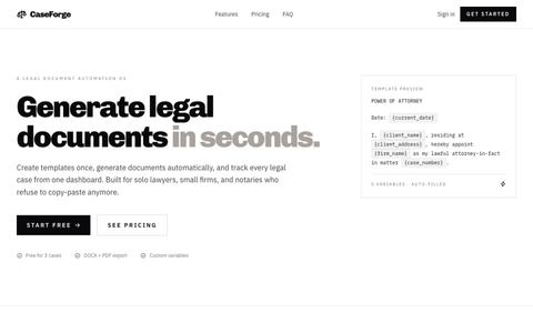 CaseForge - Legal Document Automation & Case Tracking for Small Law Firms — screenshot
