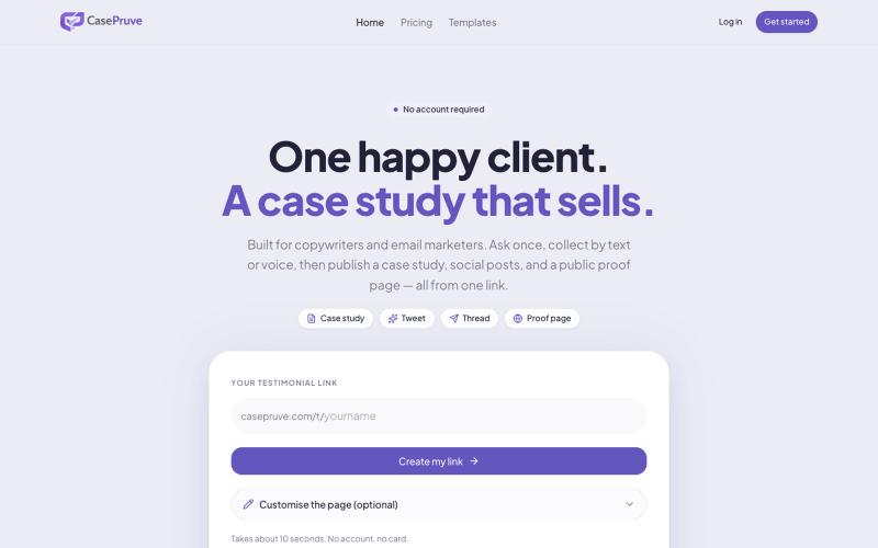 CasePruve — One happy client. A case study that sells. — screenshot