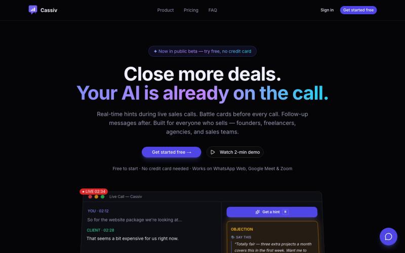 Cassiv — Real-time AI Sales Co-Pilot — screenshot