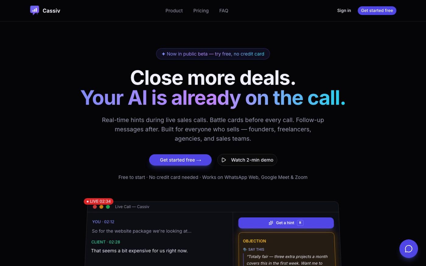 Cassiv — Real-time AI Sales Co-Pilot — screenshot