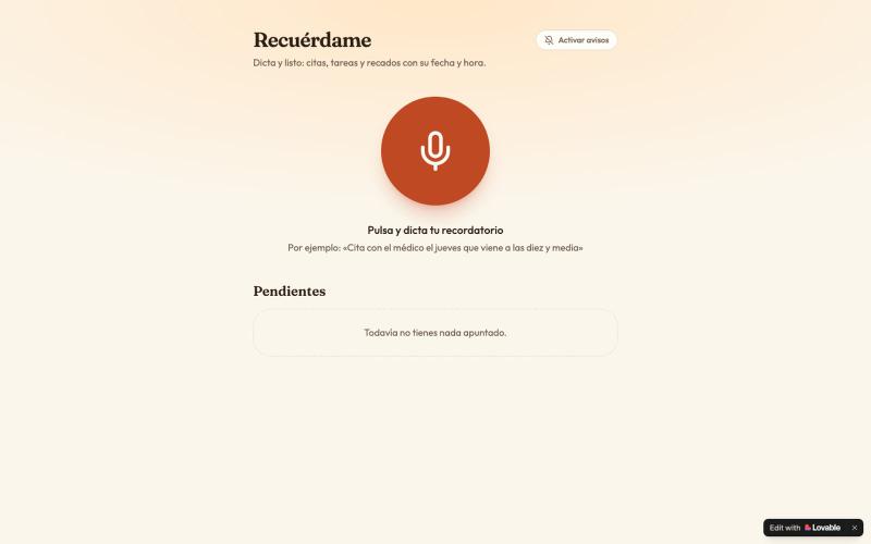 Recuérdame — dicta tus recordatorios y citas — screenshot