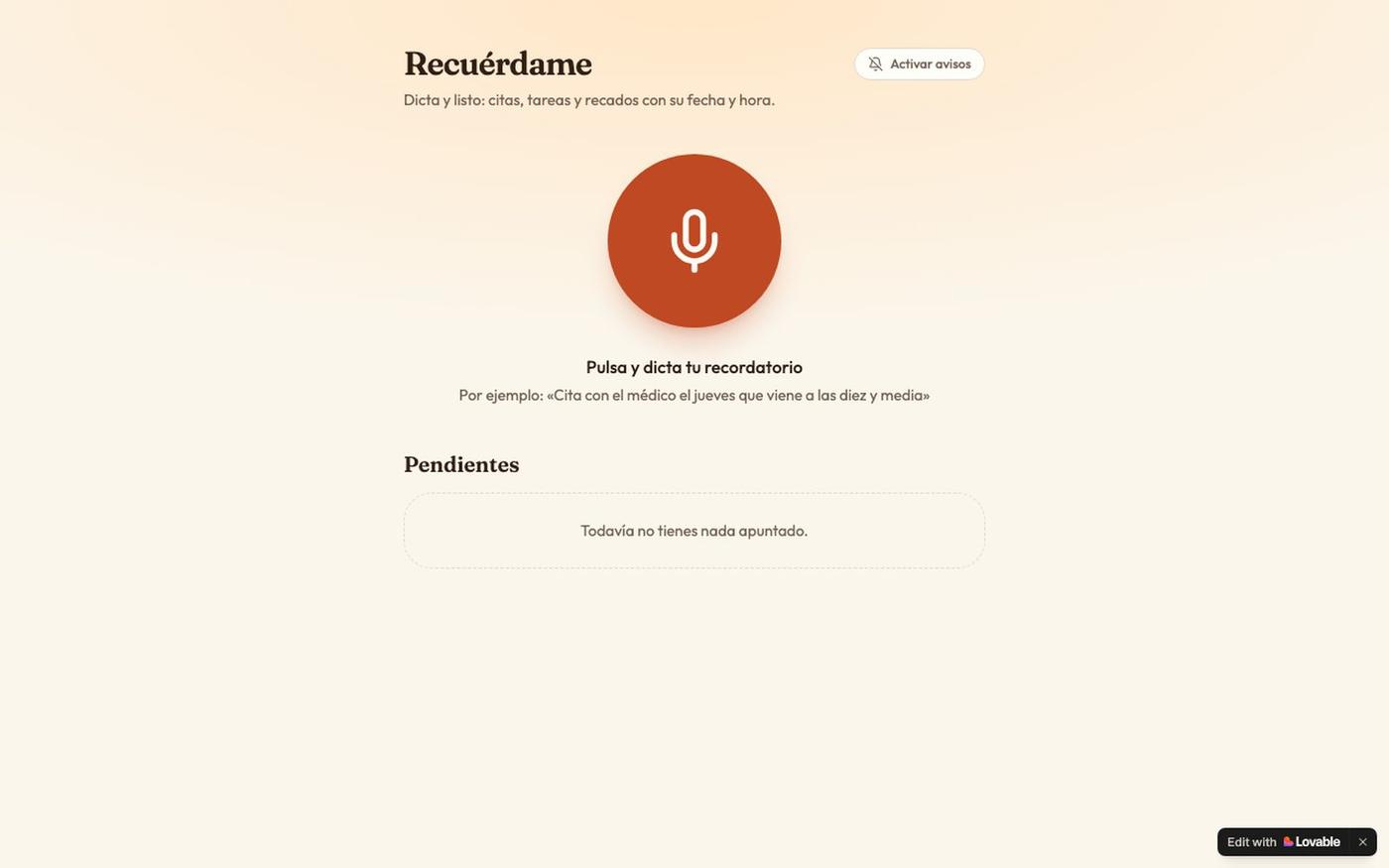 Recuérdame — dicta tus recordatorios y citas — screenshot