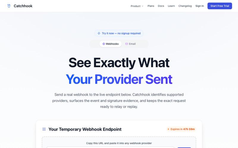Catchhook | Inspect, Relay, and Replay Webhooks — screenshot