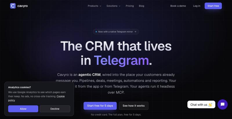Agentic Telegram CRM for Sales Teams · Cavyro — screenshot