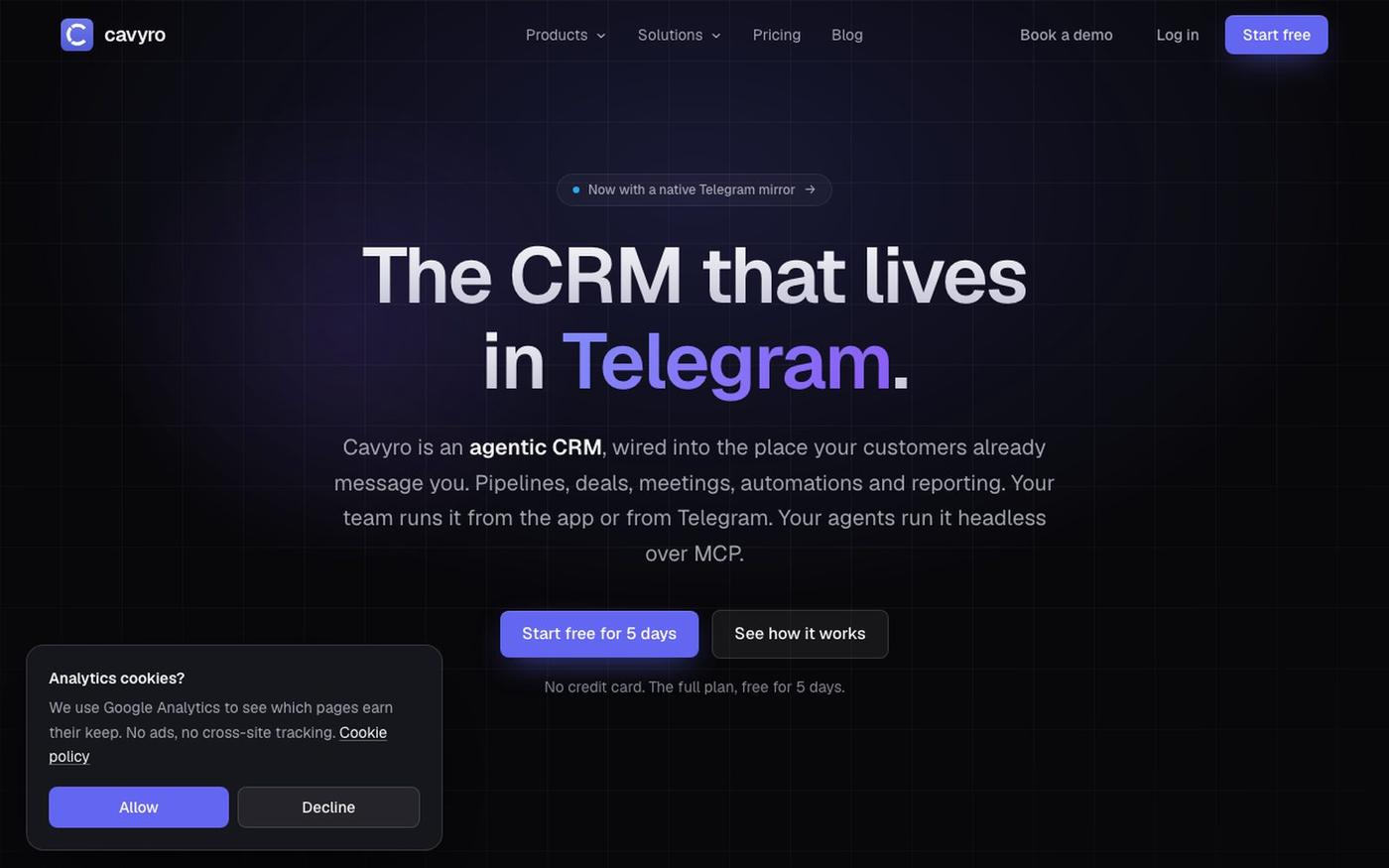 Agentic Telegram CRM for Sales Teams · Cavyro — screenshot
