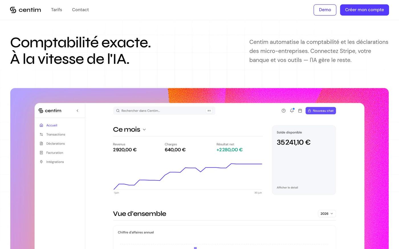Centim | Automatisez la comptabilité de votre micro-entreprise grâce à l'IA. — screenshot