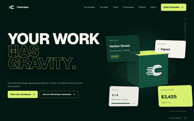 Centralee — Your work has gravity. — screenshot