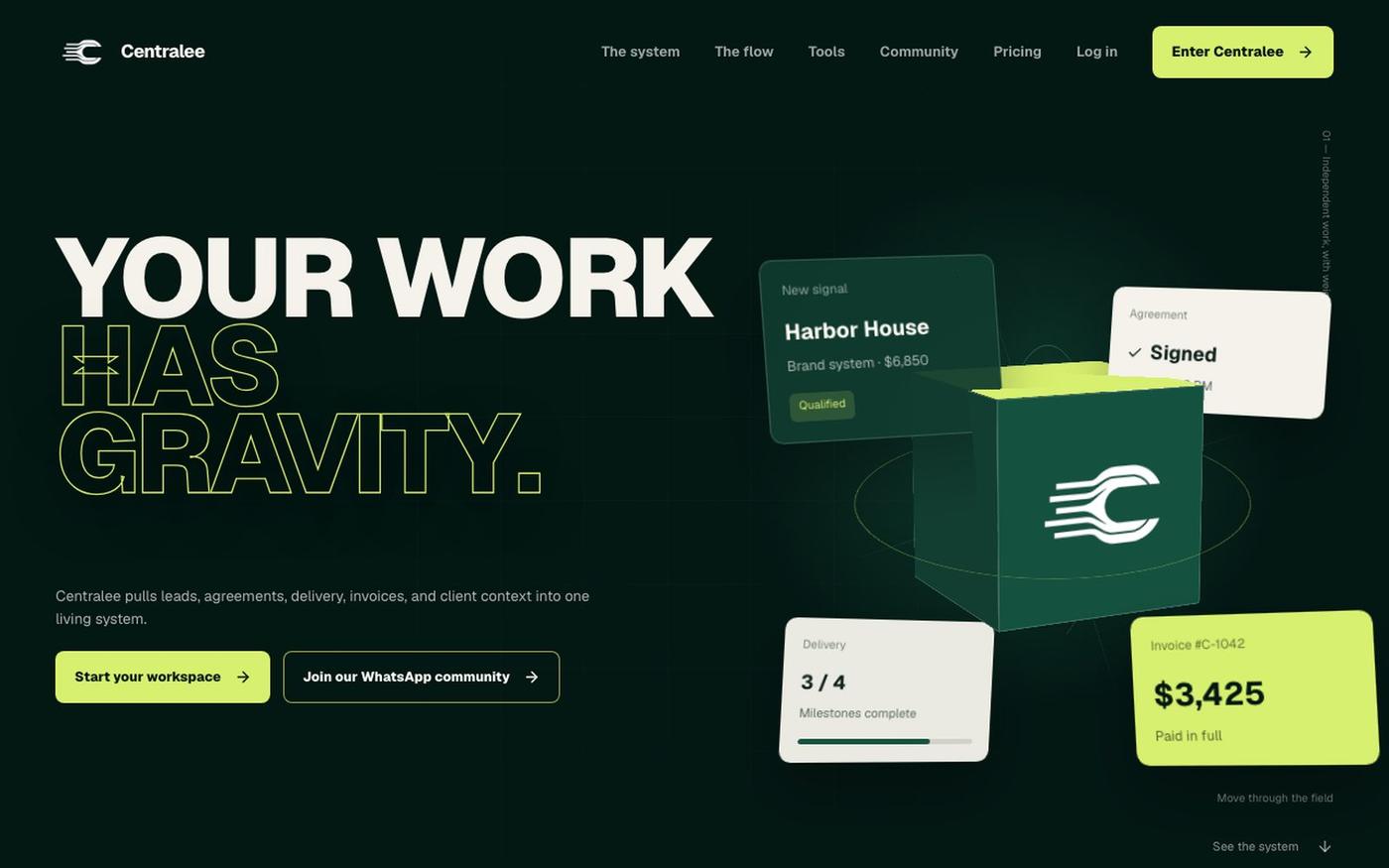 Centralee — Your work has gravity. — screenshot