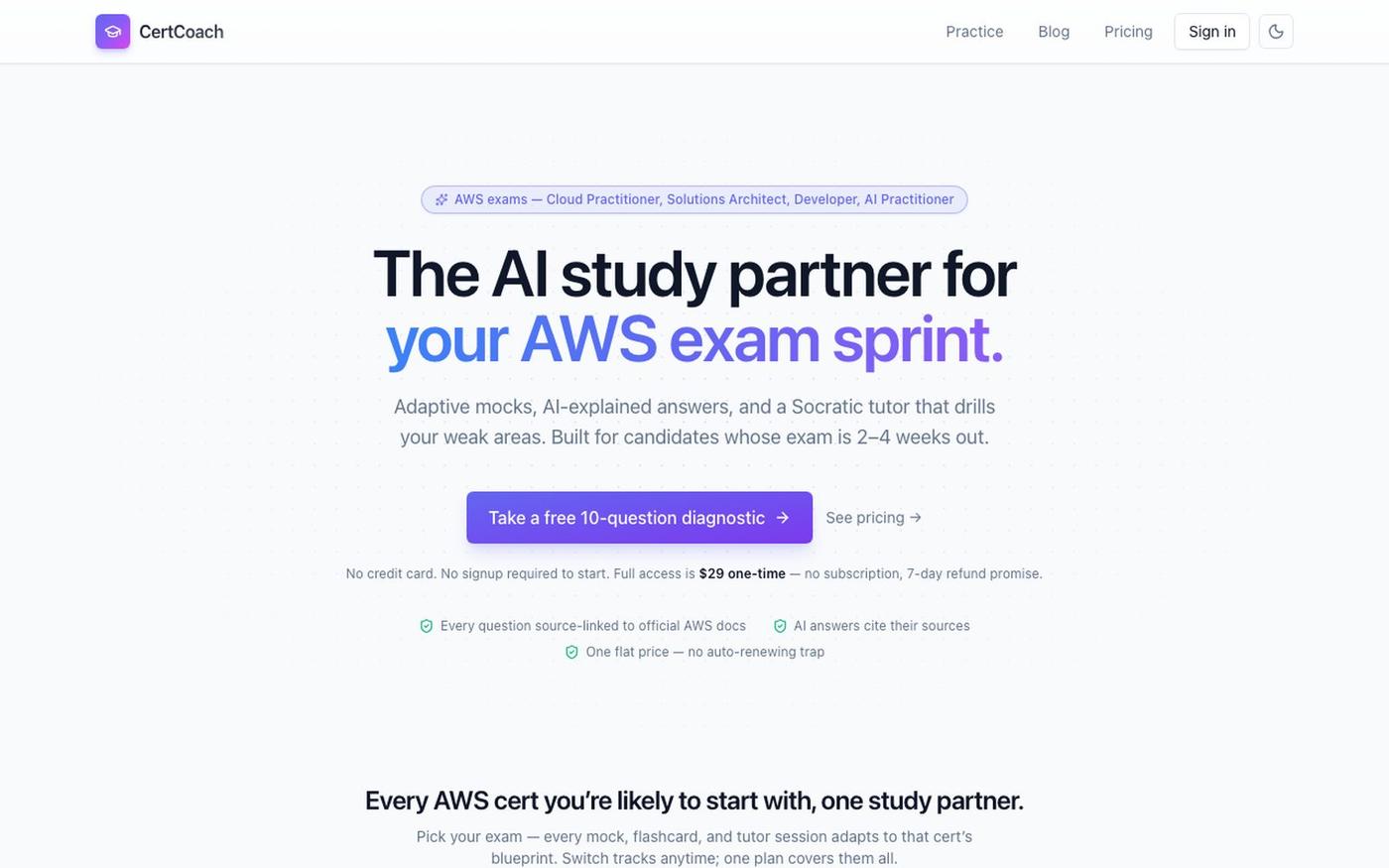 CertCoach — AI study partner for AWS certification exams — screenshot