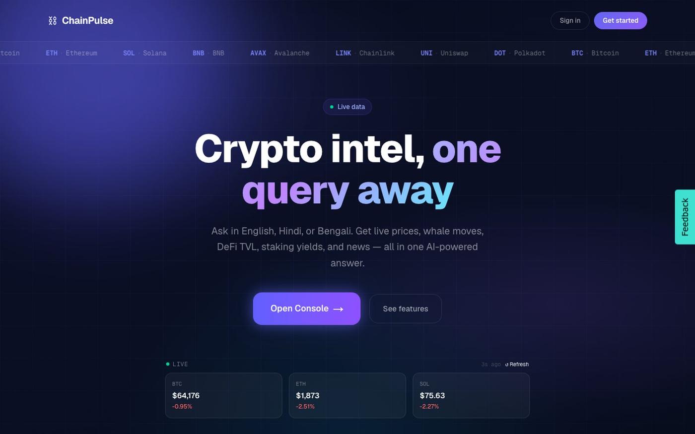 ChainPulse — Crypto Intelligence — screenshot