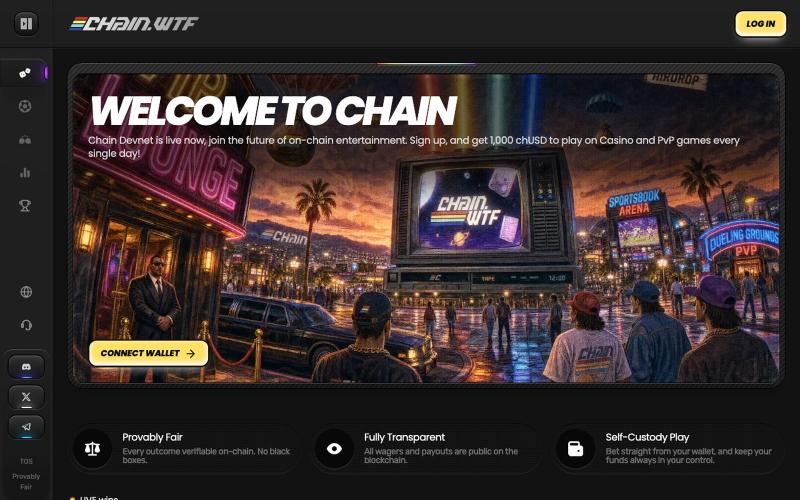 Chain.wtf — On-Chain Entertainment Platform | Crypto Casino, PvP, No KYC — screenshot
