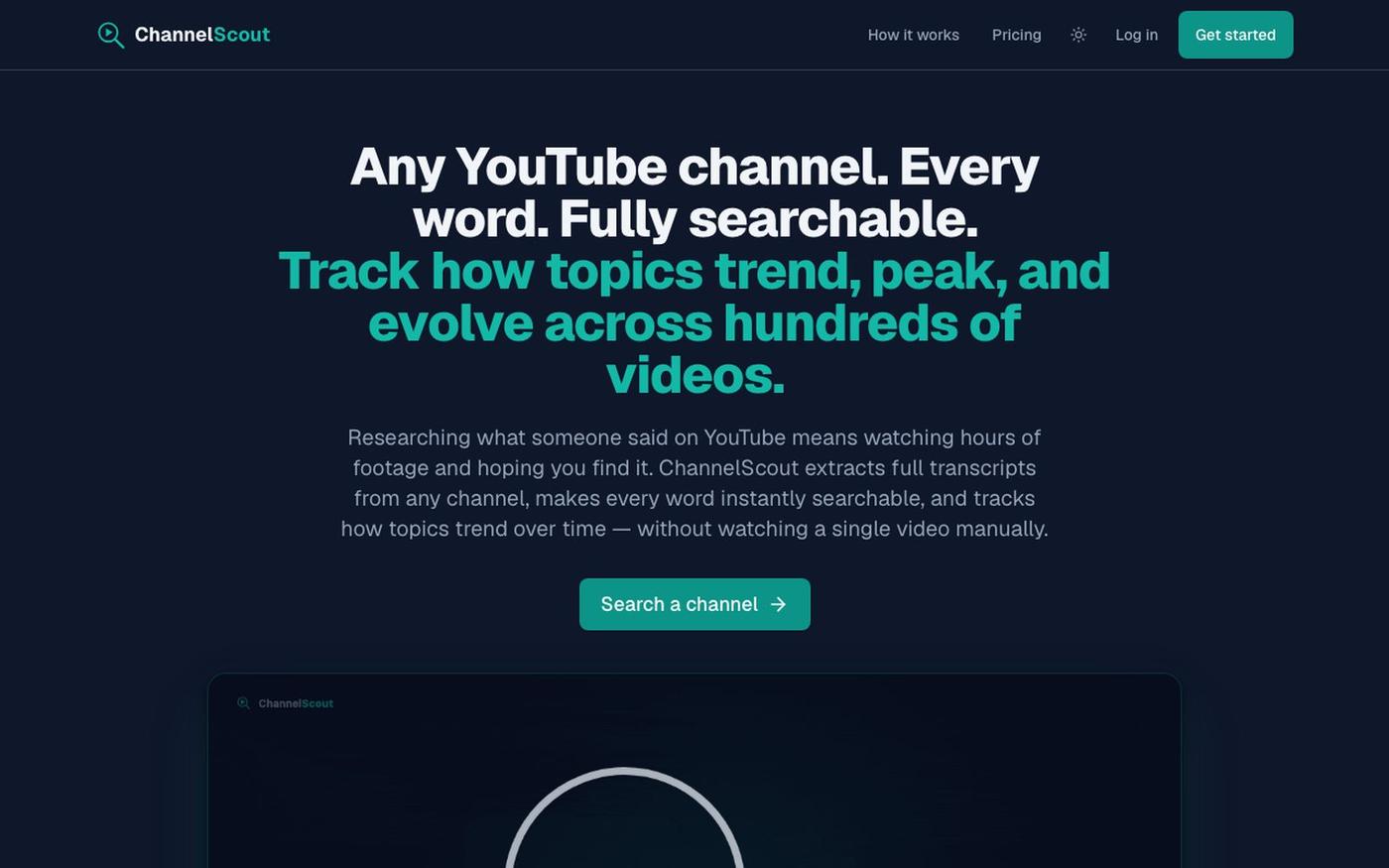 ChannelScout: YouTube Transcript Research & Clip Builder — screenshot