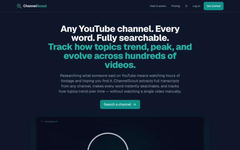 ChannelScout: YouTube Transcript Research & Clip Builder — screenshot