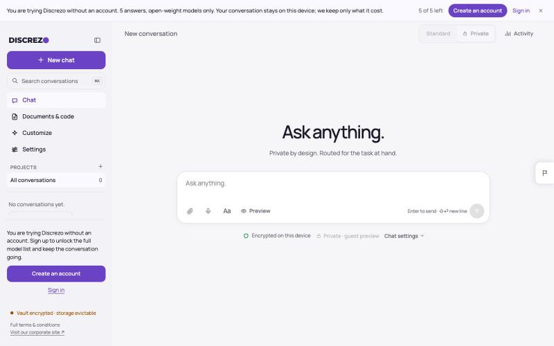 Discrezo · A VPN for AI — screenshot
