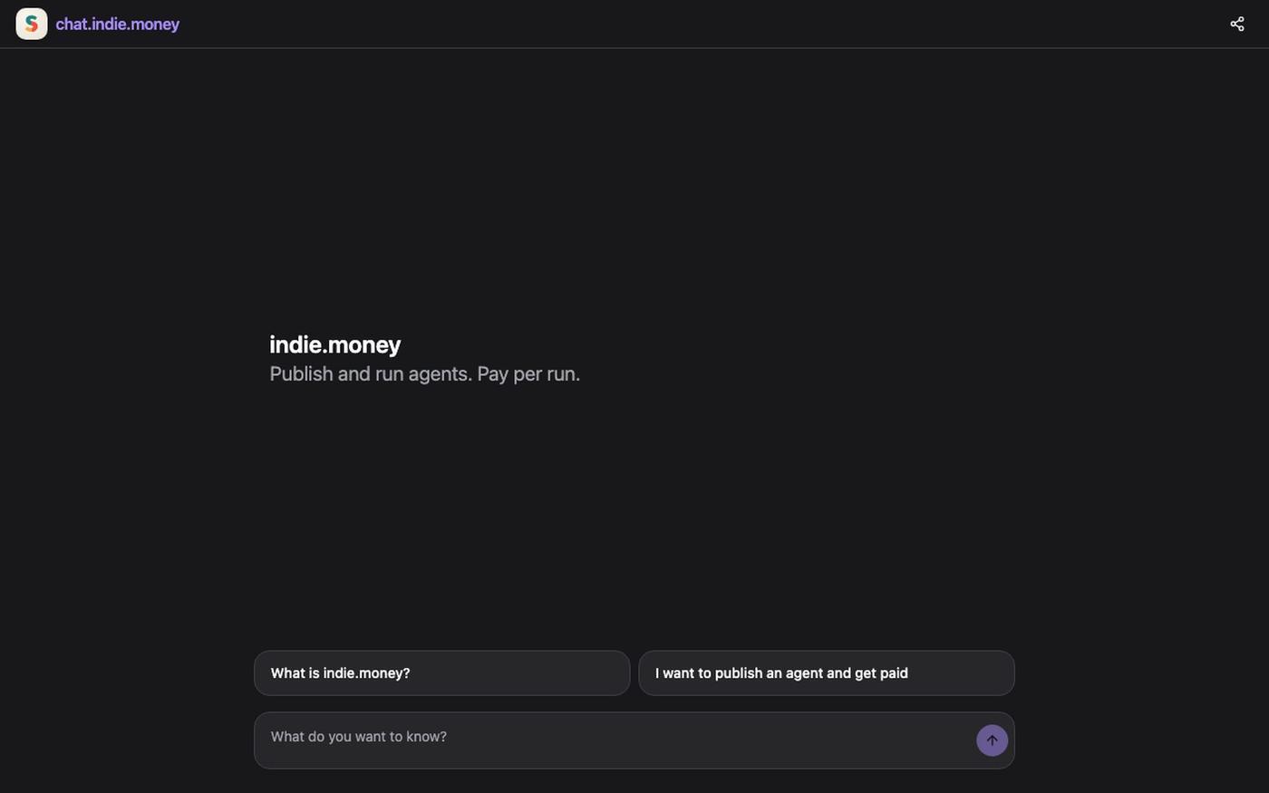 chat.indie.money — Chat with AI Agents — screenshot