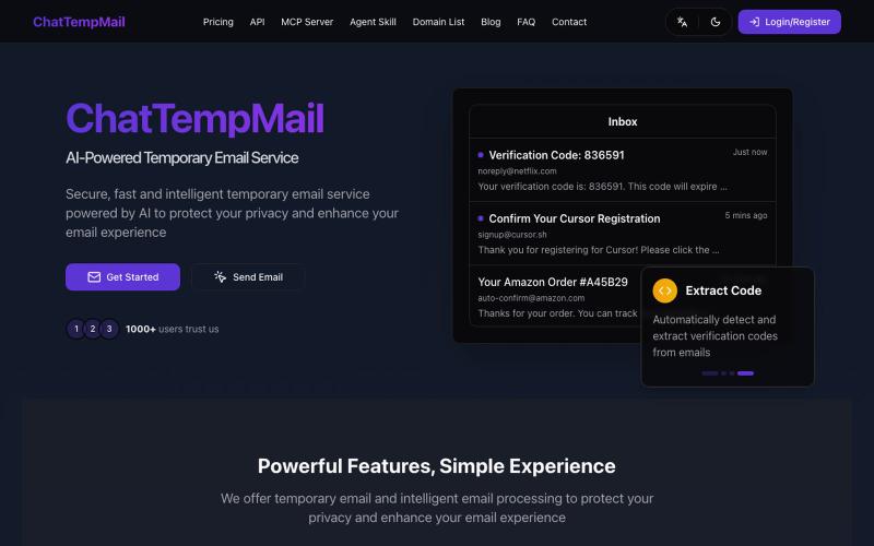 ChatTempMail - AI-Powered Temporary Email Service — screenshot