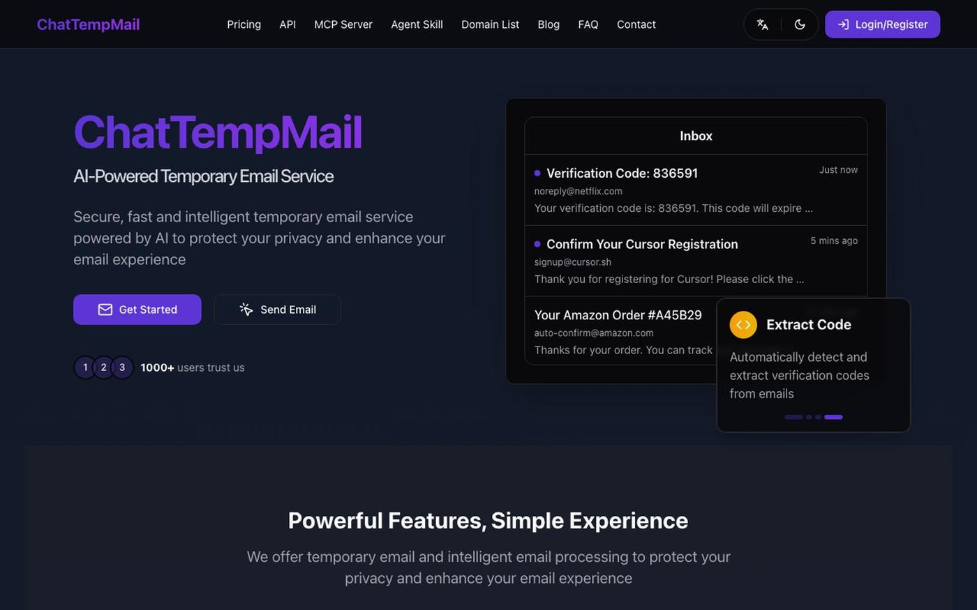 ChatTempMail - AI-Powered Temporary Email Service — screenshot