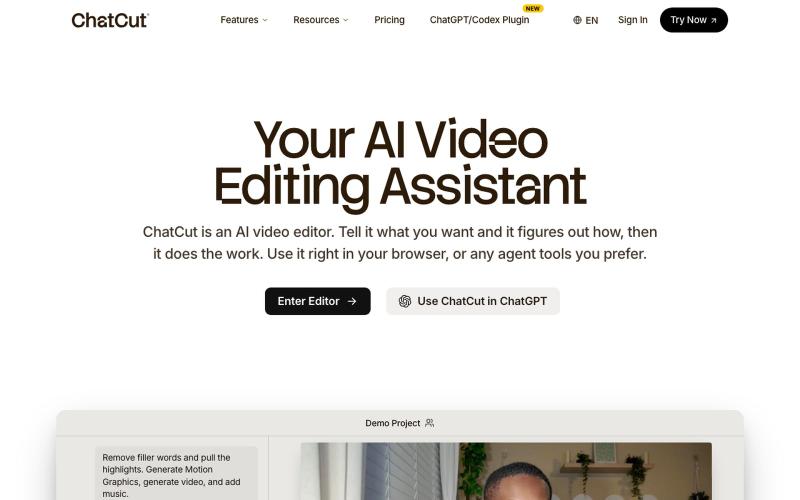 ChatCut · AI Video Editor | Edit Videos with Prompts — screenshot