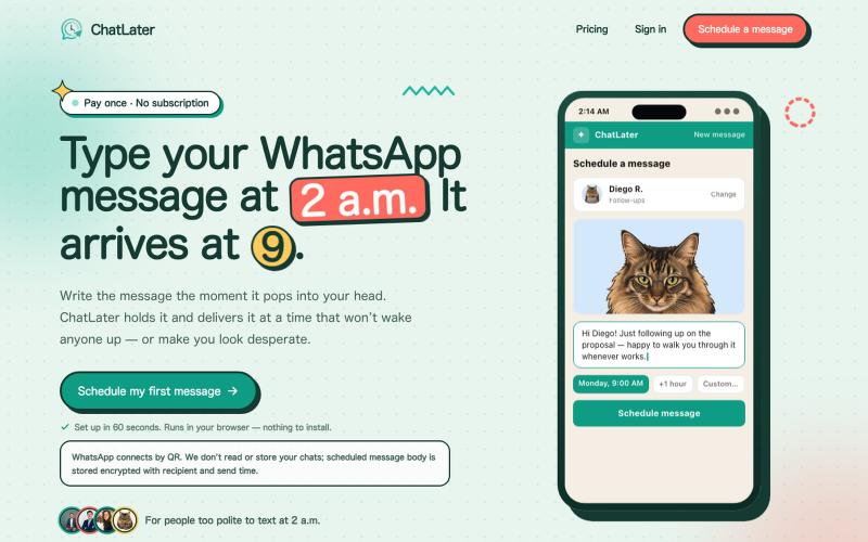 ChatLater — Schedule WhatsApp messages — screenshot