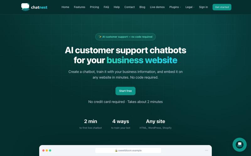 ChatNest — AI customer support chatbots for your business — screenshot