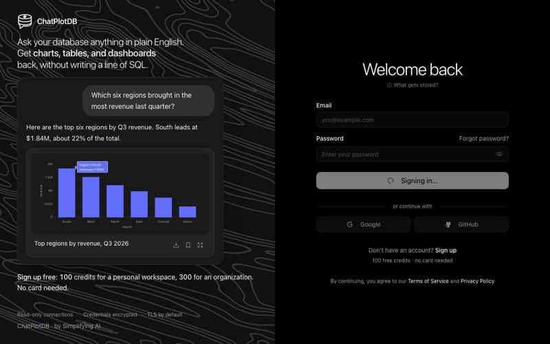 ChatPlotDB — Chat with your database, no SQL required — screenshot