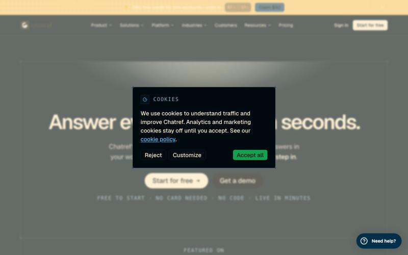 Chatref – AI customer support, grounded in your knowledge — screenshot