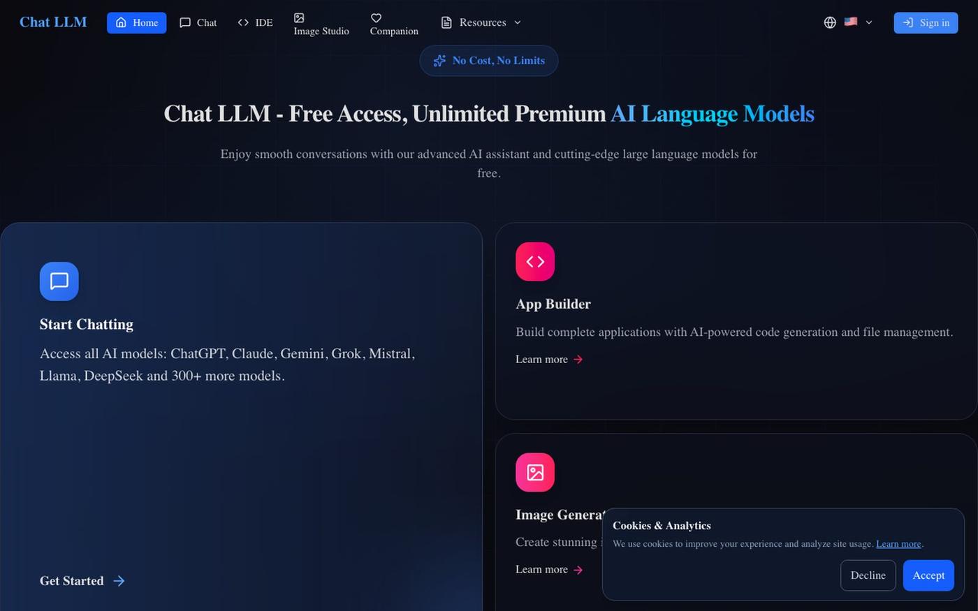 Chat LLM - Free AI Chat with GPT, Claude, Gemini, Grok & DeepSeek — screenshot