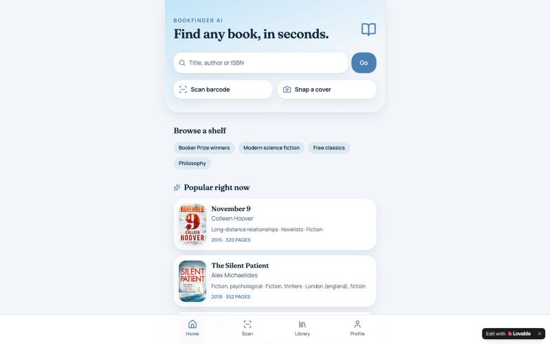 BookFinder AI — Scan, identify and save any book — screenshot